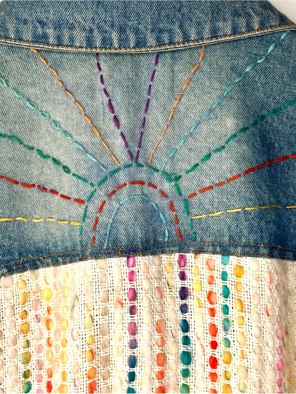 Judith March Woven Pastel Sunburst Denim Jacket Size Small 🌈 - Picture 7 of 11